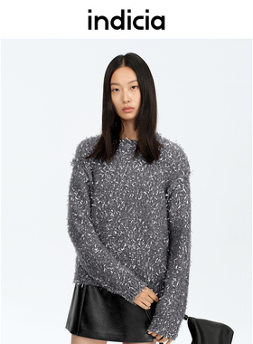 indicia标记商场同款亮丝针织衫灰色上衣25春新款女装 F2A5ZZ008F