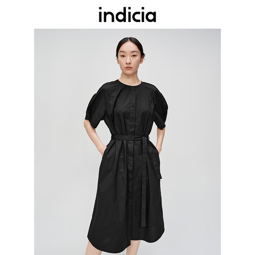 indicia标记商场同款衬衫连衣裙短袖腰带收腰通勤女装6B404LQ239C