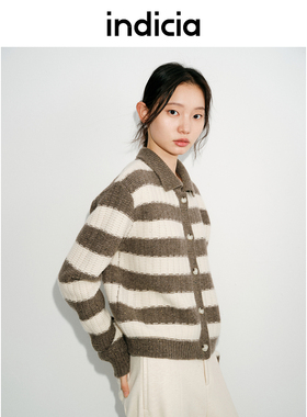indicia标记24冬新款针织衫条纹柔软绵羊毛经典宽松外搭L2D4KS206