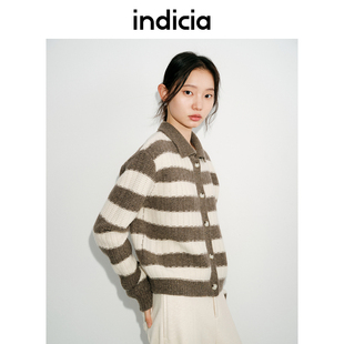 indicia标记女装冬款针织衫条纹柔软绵羊毛经典宽松外搭L2D4KS206