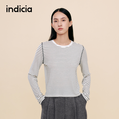 indicia标记25秋新款减龄洋气条纹长袖T恤慵懒百搭L2C5TX180