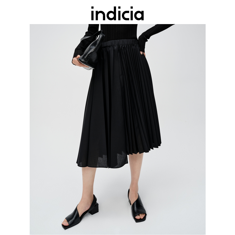 indicia标记商场同款24春新款不规则百褶裙松紧腰半裙6A401QZ039F