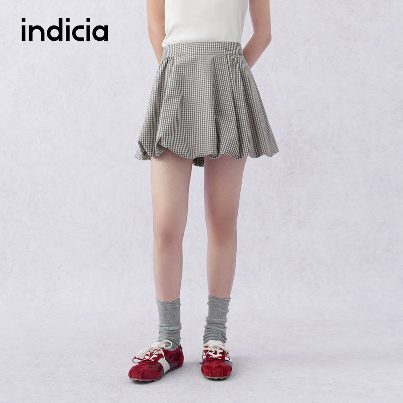 indicia标记商场同款2026夏季新款灰色格纹半身裙短款学院风裙子