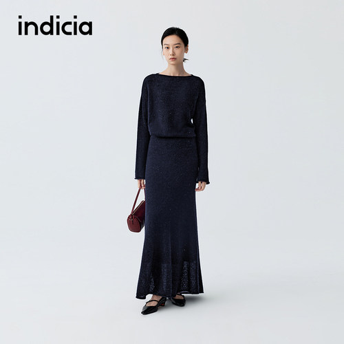 indicia标记商场同款26春季新款女藏青上衣半身裙两件套时尚套装