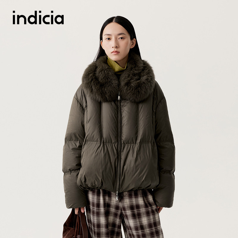 indicia标记商场同款25冬季新款女装短款羽绒服毛领外套L2D5YR278
