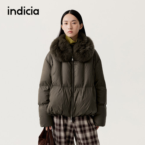 indicia标记商场同款冬季新款女装短款羽绒服毛领外套L2D5YR278