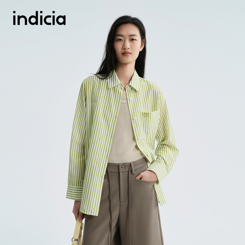 indicia标记商场同款2026夏季新款女装衬衫竖条纹衬衣女上衣