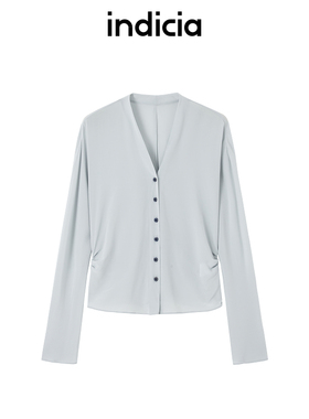 indicia标记商场同款25夏新款桑蚕丝灰蓝色v领上衣柔软F2B5SY246C