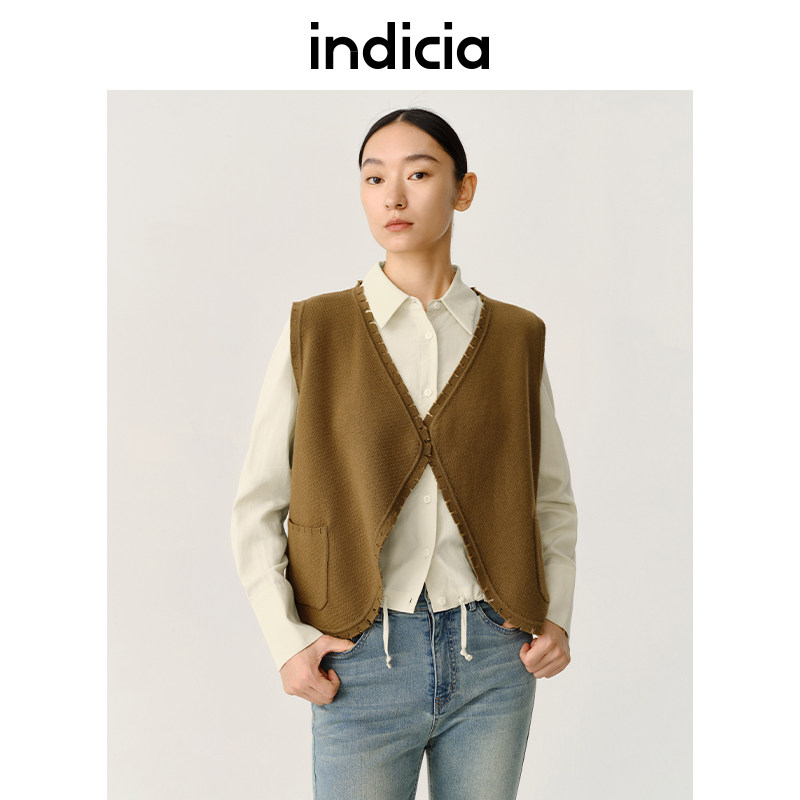 indicia 针织马甲背心短款外套上衣黑色女春秋季商场同款标记女装