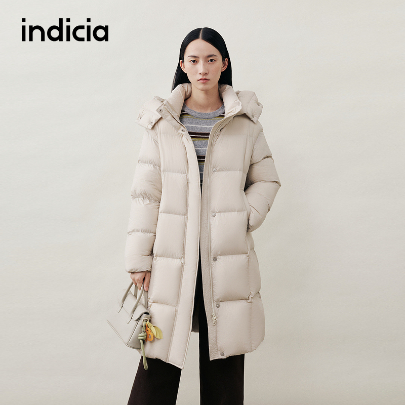 indicia标记商场同款25冬季女装连帽羽绒服女长款外套L2D5YR277