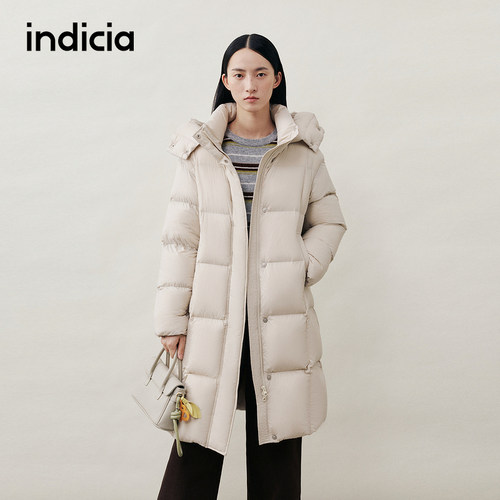 indicia标记商场同款25冬季女装连帽羽绒服女长款外套L2D5YR277