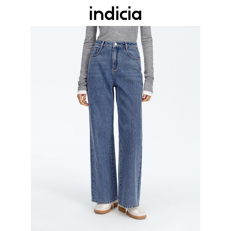 indicia标记商场同款春秋款直筒蓝色牛仔裤女长裤子F2A5NK002F-1