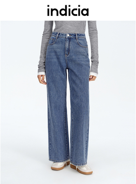 indicia标记商场同款春秋款直筒蓝色牛仔裤女长裤子F2A5NK002F-1
