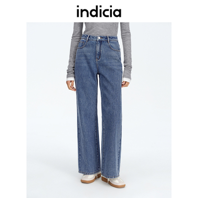 indicia标记商场同款春秋款直筒蓝色牛仔裤女长裤子F2A5NK002F-1