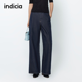 indicia标记25秋冬复古风线条深蓝色阔腿牛仔裤 高腰L2D5NK210