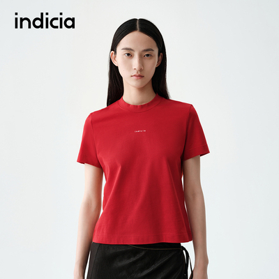 indicia标记商场同款25夏新款纯棉红色亲肤基础T恤上衣F2B5TX095F