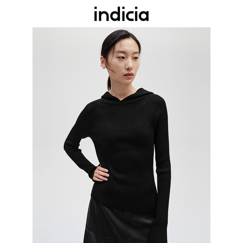 indicia标记商场同款秋冬款简约慵懒风连帽针织衫F2D4ZZ675F