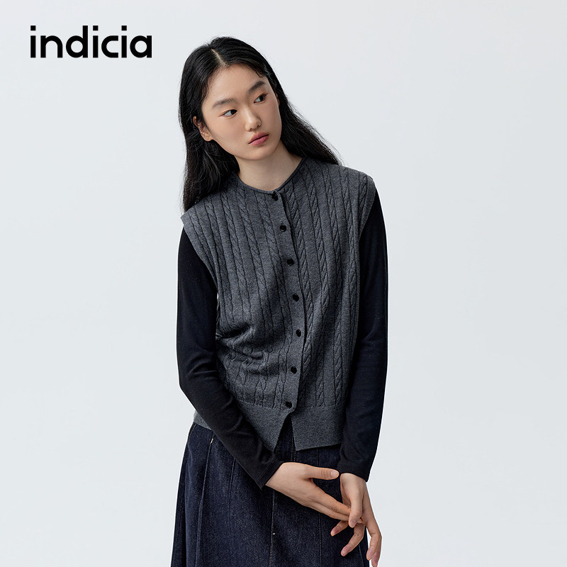 indicia标记商场同款2026春季新款女装灰色马甲针织衫F2A6MJ082N图片