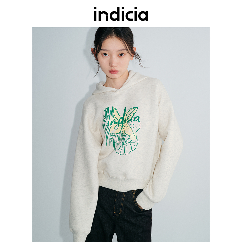 indicia标记25春新款宽松原创印花韩系连帽卫衣字母百搭L2A5WY022