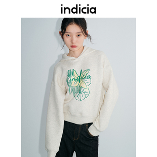 indicia标记25春新款 宽松原创印花韩系连帽卫衣字母百搭L2A5WY022