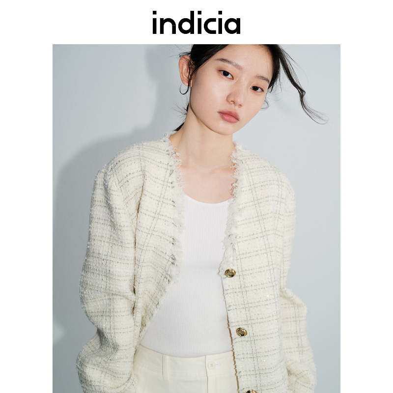 indicia标记25春新款米色小香风流苏外套女宽松短款L2A5WT016
