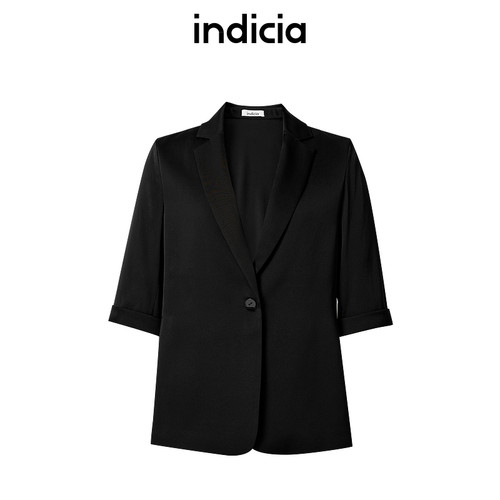 indicia标记桑蚕丝真丝黑色西装外套春夏新款女装6B405XZ275C