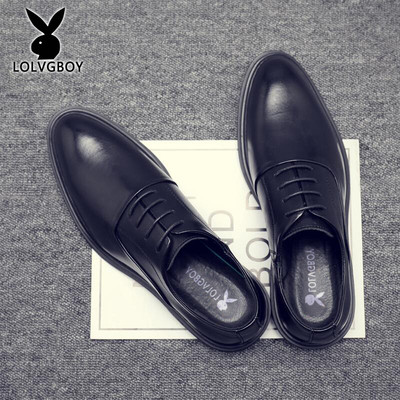 商务风增高青年黑色厚底婚鞋