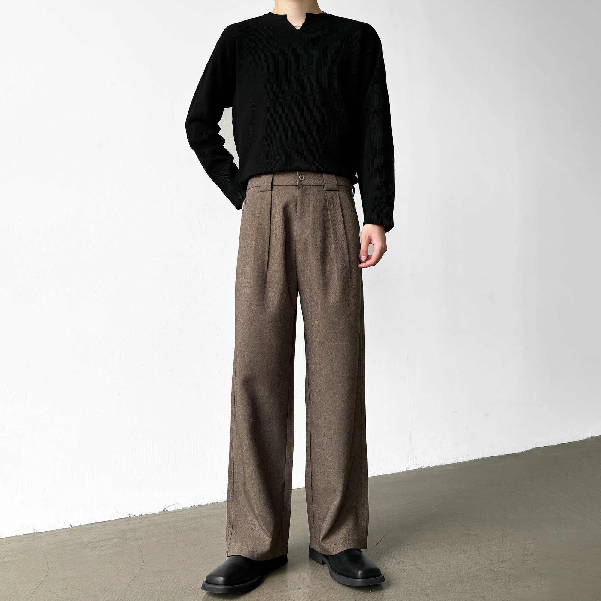 男笙HOME【 单压褶设计】夏季高品质三本针工艺A字直筒宽松西裤男