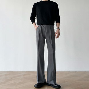腿明线设计西装 男笙 裤 三本针TR混纺直筒小微喇西裤 男 2026夏季