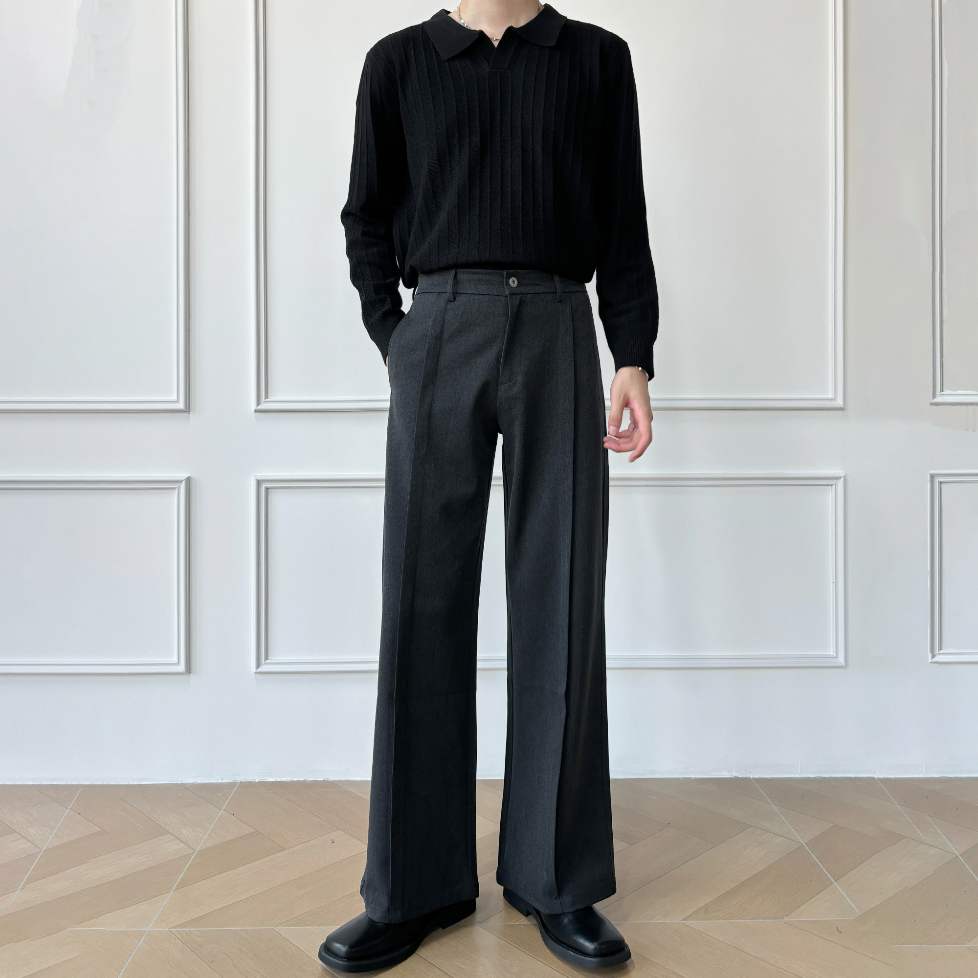 男笙 2025秋冬三本针压褶设计A字阔腿西裤高品质TR色纺布宽松西裤,男装,西裤,淘宝优惠券,粉丝福利购,淘宝优惠卷