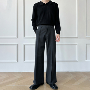 高品质TR色纺布宽松西裤 三本针压褶设计A字阔腿西裤 2026春季 男笙