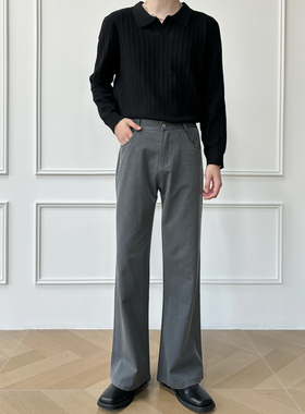 男笙 秋冬季三本针工艺微喇宽松西裤 高品质TR色纺布休闲灰色西裤