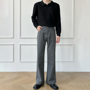 高品质TR色纺布休闲灰色西裤 三本针工艺微喇宽松西裤 春季 男笙