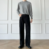 男笙 男 高品质纯棉14盎司黑色牛仔裤 A字宽松直筒牛仔裤 秋冬季