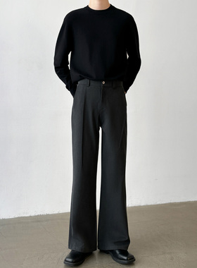 男笙【高品质色纺TR混纺】冬季压褶设计三本针工艺灰色微喇西裤男