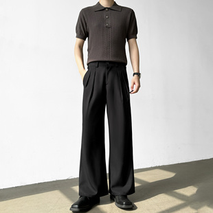 高品质三本针工艺双压褶设计A字直筒宽松阔腿西裤 男笙 2026春夏季