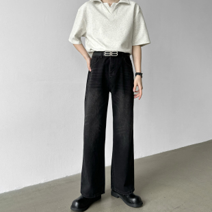 男阔腿宽松黑灰水洗牛仔裤 2021M直筒A字牛仔裤 男 韩系春季 男笙