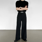 男笙 三本针A字阔腿宽松西裤 高品质TR色纺不掉色加绒西裤 冬季