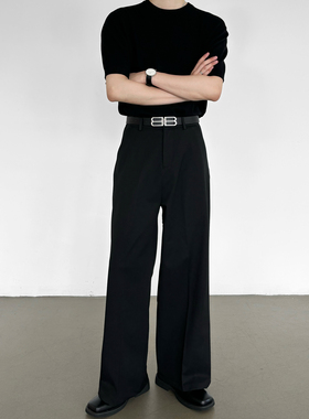 男笙【高品质TR色纺不掉色】春夏季三本针工艺A字阔腿宽松西裤男