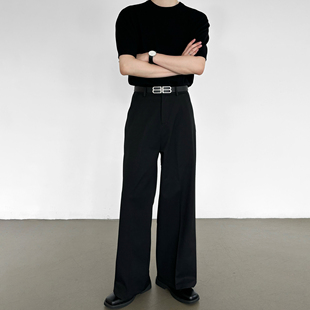 男笙【高品质TR色纺不掉色加绒西裤】冬季三本针A字阔腿宽松西裤