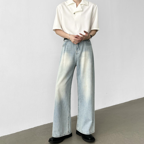 2026韩系春季高腰直筒A字牛仔裤