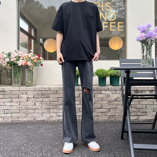 2026春季小个子显高破洞微喇牛仔裤男款宽松垂感显瘦微喇牛仔裤男