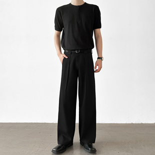 压褶设计A字直筒宽松黑色西裤 高品质三本针工艺西裤 男 春夏季 男笙