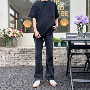 2026春季显高微喇烟灰色牛仔裤男款宽松破洞显瘦小个子微喇牛仔裤