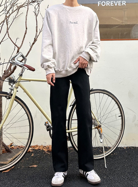 男笙 2026春夏季韩版垂感韩风黑色直筒牛仔裤 宽松白色牛仔裤子男