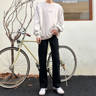 男烟灰色宽松白色牛仔裤 垂感韩风黑色直筒牛仔裤 子男 韩版 2026春季