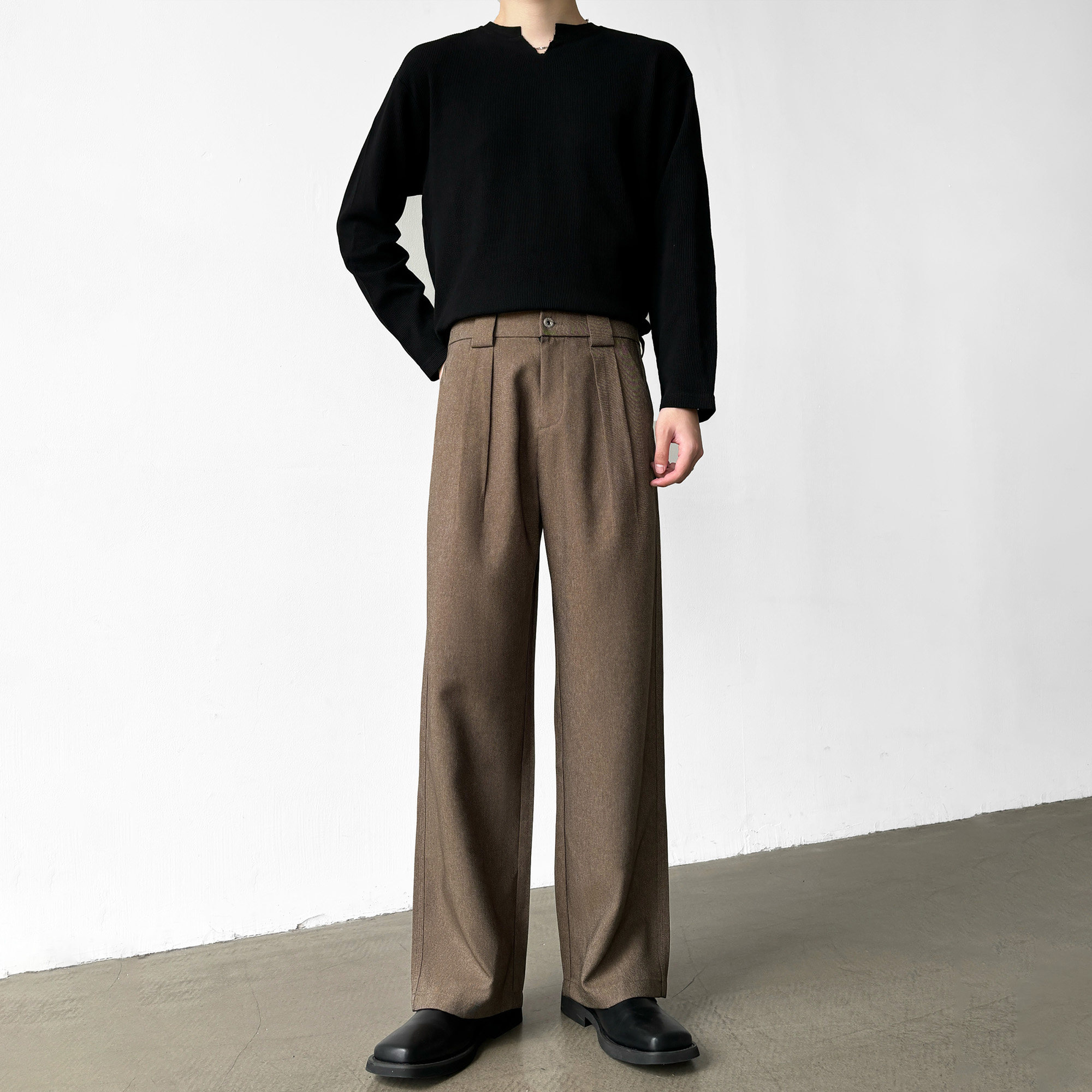 男笙HOME【 单压褶设计】夏季高品质三本针工艺A字直筒宽松西裤男