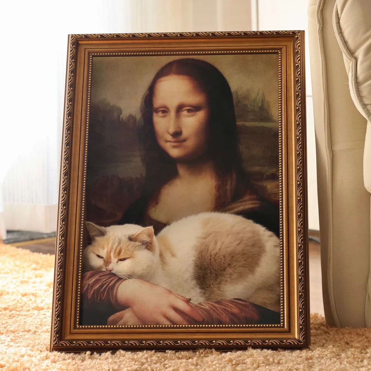 蒙娜丽莎相框猫窝猫抓板三角4d立体猫爪板特大号瓦楞纸油画宠物窝