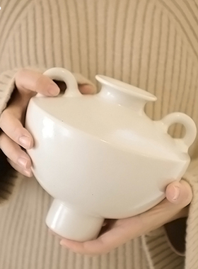 RING VASE韩版侘寂风双耳陶瓷ins奶油花瓶插花器民宿餐厅异形摆件