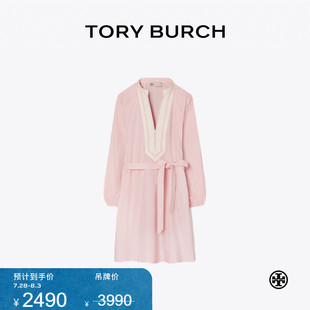 湯麗柏琦 150311 TORY BURCH 連衣裙 線上專享 棉質(zhì)V領(lǐng)束腰長袖